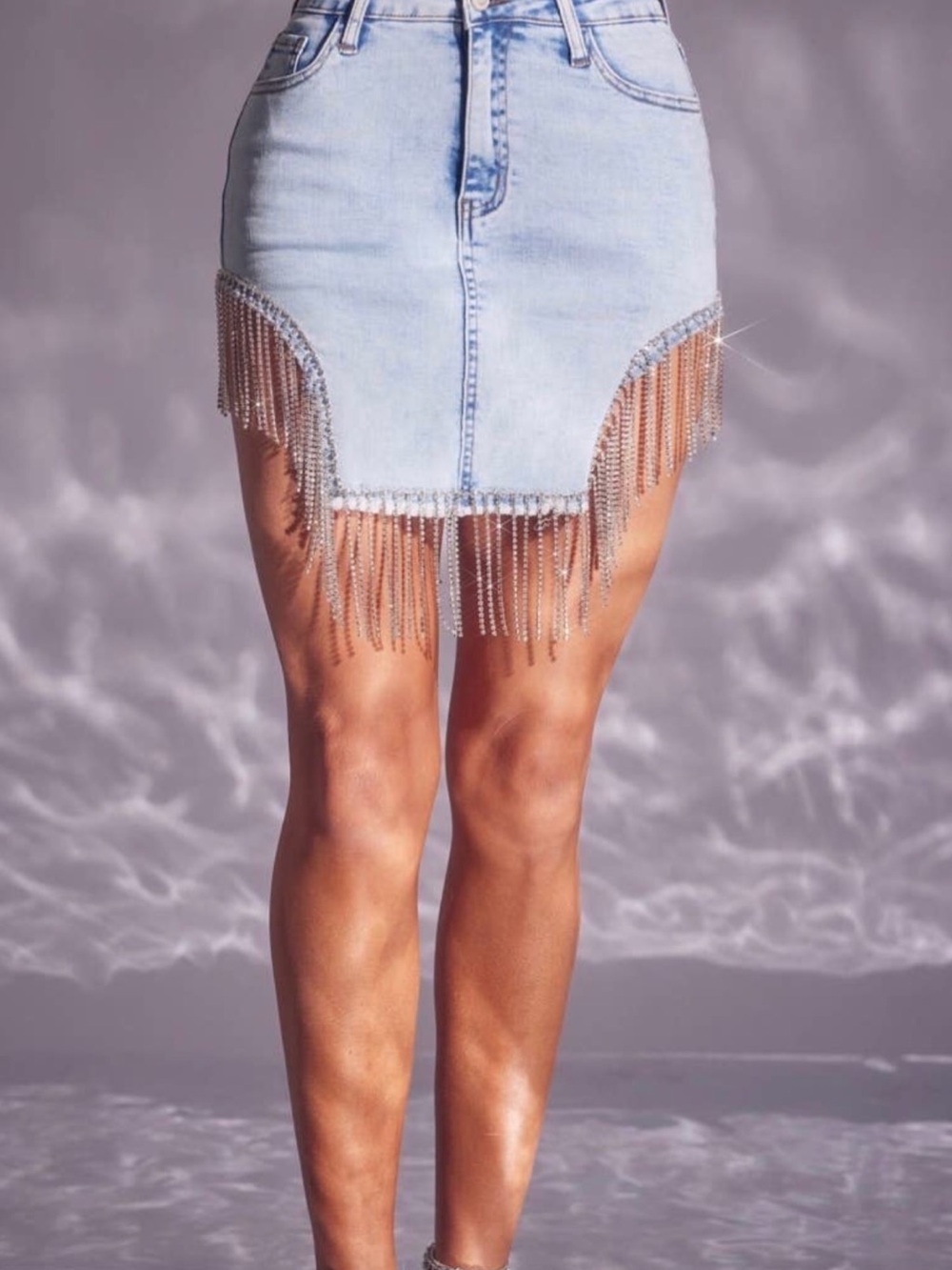 Dollville Denim Mini Skirt with sparkle Fringe